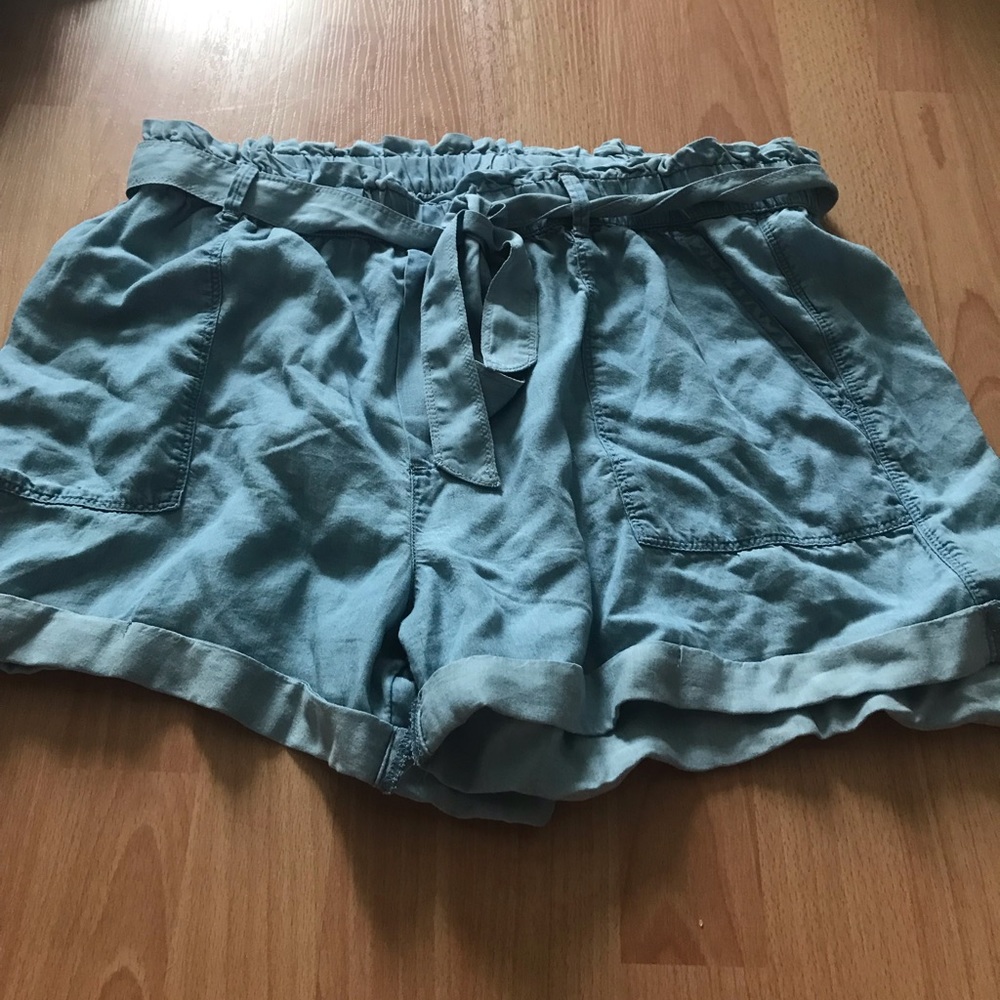 Blue paper bag shorts